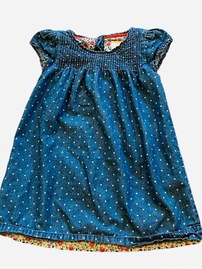 Mini Boden 2-3 chambray denim polka dot smocked dress